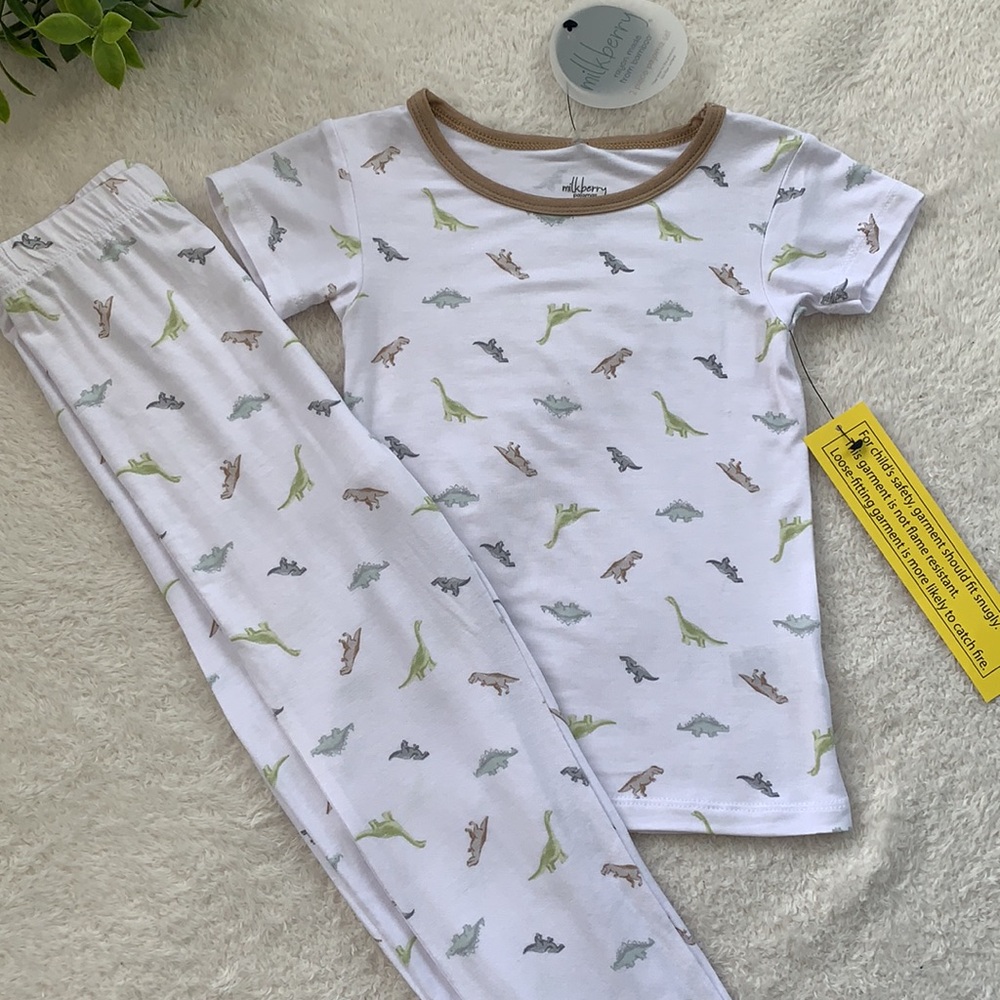 NWT Milkberry Dinosaur Pajama Set Loungewear 4T PJS Bamboo